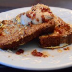 Banana Bread French Toast with Peanut Butter Cream and Bacon Bits