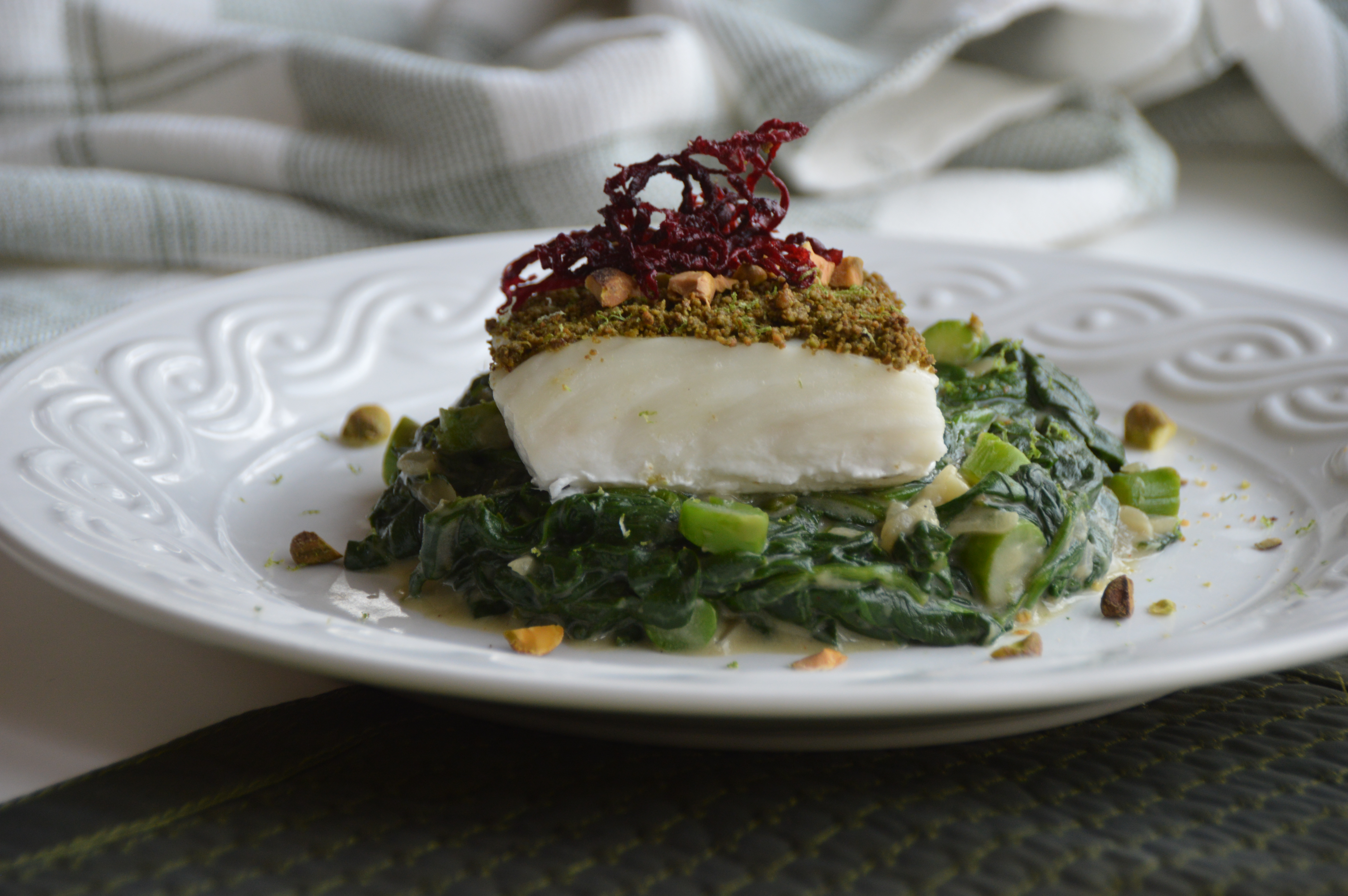 Pistachio Matcha Crusted Halibut